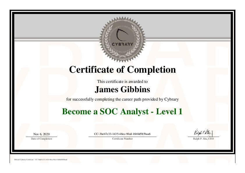 Cybrary SOC Level 1